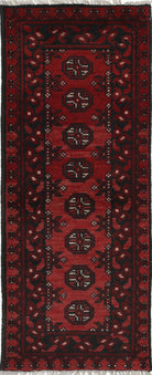 Ivory Hand-Knotted Afghan Tribal Geometric Wool Rug - 1'8" x 4'7"