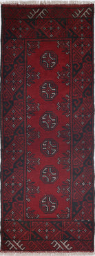 Ivory Hand-Knotted Afghan Tribal Geometric Wool Rug - 1'8" x 4'9"
