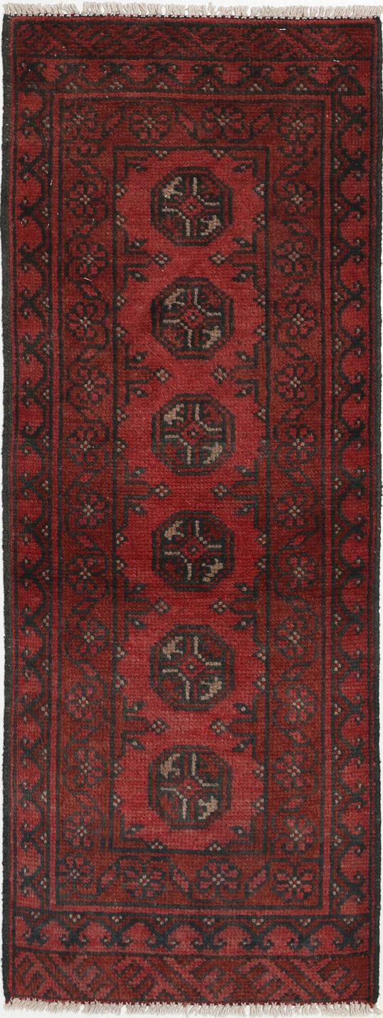 Ivory Hand-Knotted Afghan Tribal Geometric Wool Rug - 1'6" x 4'7"