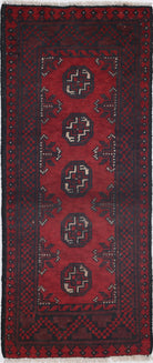 Ivory Hand-Knotted Afghan Tribal Geometric Wool Rug - 1'7" x 4'4"