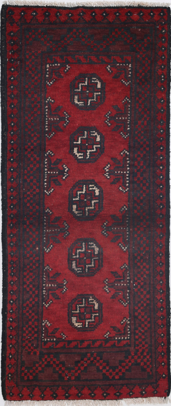 Ivory Hand-Knotted Afghan Tribal Geometric Wool Rug - 1'7" x 4'4"