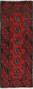 Ivory Hand-Knotted Afghan Tribal Geometric Wool Rug - 1'7" x 4'7"