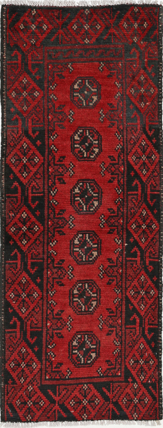 Ivory Hand-Knotted Afghan Tribal Geometric Wool Rug - 1'7" x 4'7"