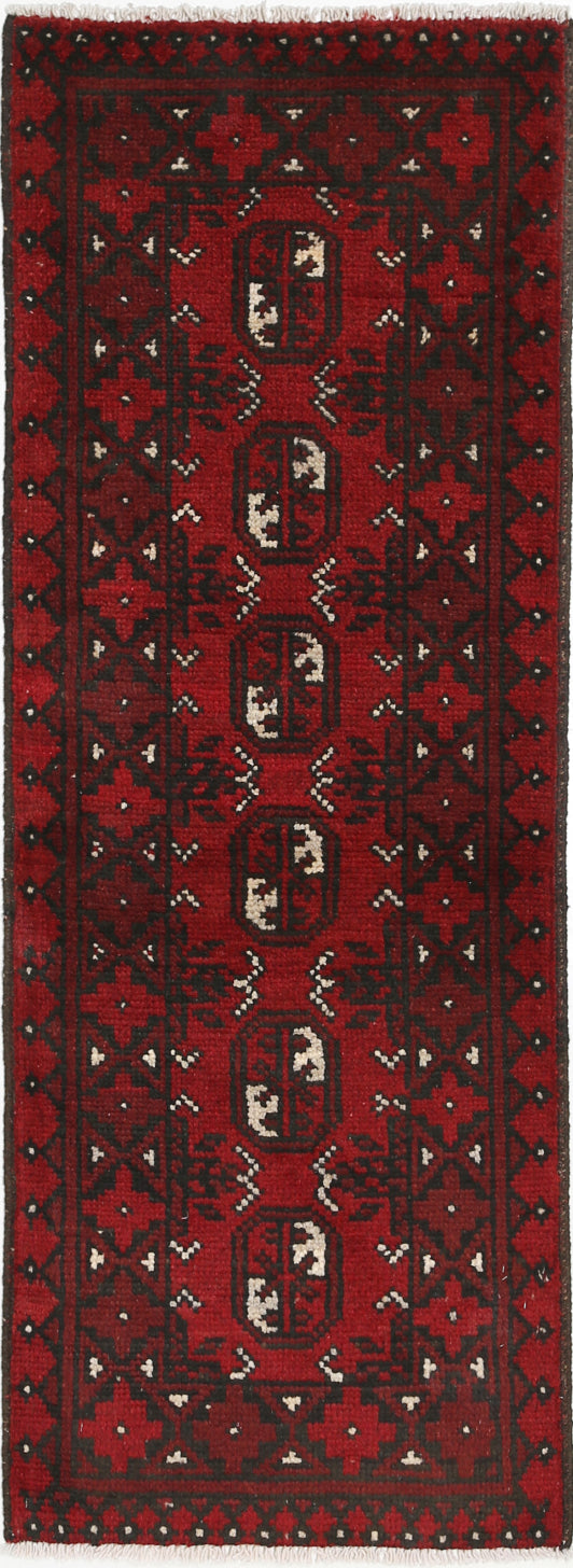Ivory Hand-Knotted Afghan Tribal Geometric Wool Rug - 1'7" x 4'6"