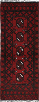 Ivory Hand-Knotted Afghan Tribal Geometric Wool Rug - 1'7" x 4'4"