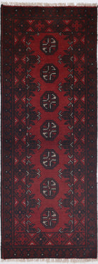 Ivory Hand-Knotted Afghan Tribal Geometric Wool Rug - 1'8" x 4'8"