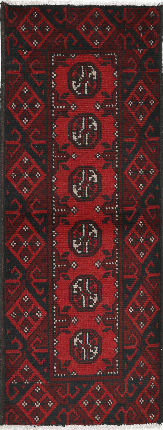 Ivory Hand-Knotted Afghan Tribal Geometric Wool Rug - 1'7" x 4'6"