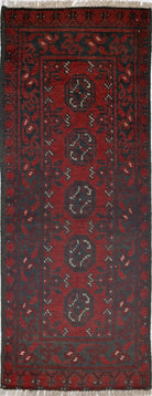 Ivory Hand-Knotted Afghan Tribal Geometric Wool Rug - 1'7" x 4'7"