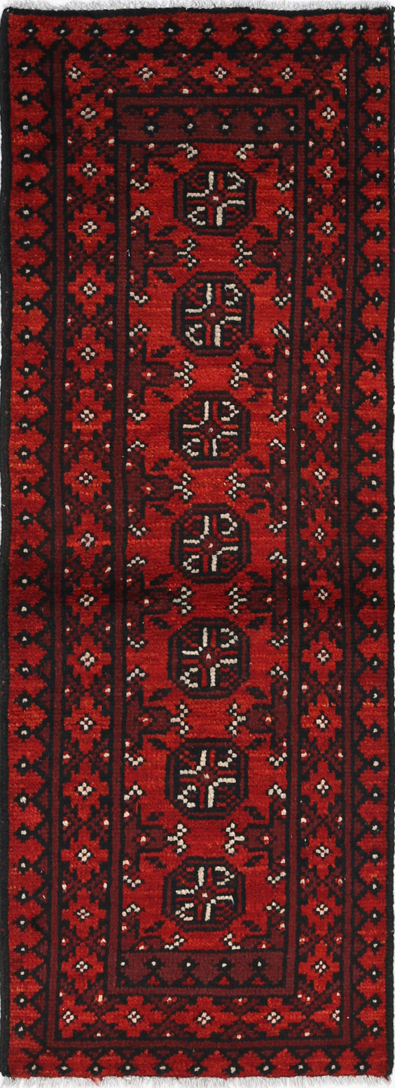 Ivory Hand-Knotted Afghan Tribal Geometric Wool Rug - 1'7" x 4'9"