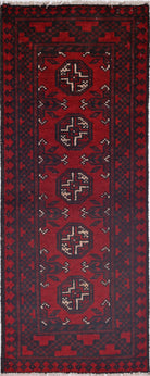 Ivory Hand-Knotted Afghan Tribal Geometric Wool Rug - 1'7" x 4'5"
