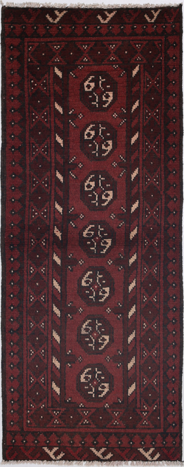 Ivory Hand-Knotted Afghan Tribal Geometric Wool Rug - 1'7" x 4'8"
