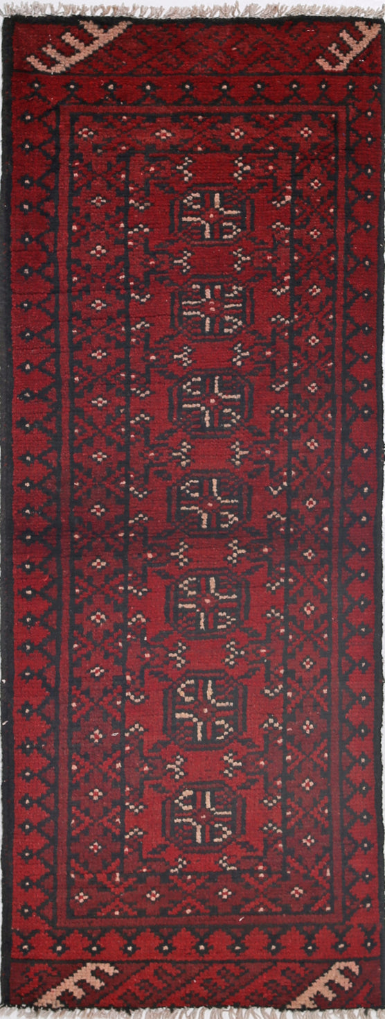 Ivory Hand-Knotted Afghan Tribal Geometric Wool Rug - 1'7" x 4'6"
