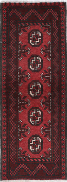Ivory Hand-Knotted Afghan Tribal Geometric Wool Rug - 1'6" x 4'5"