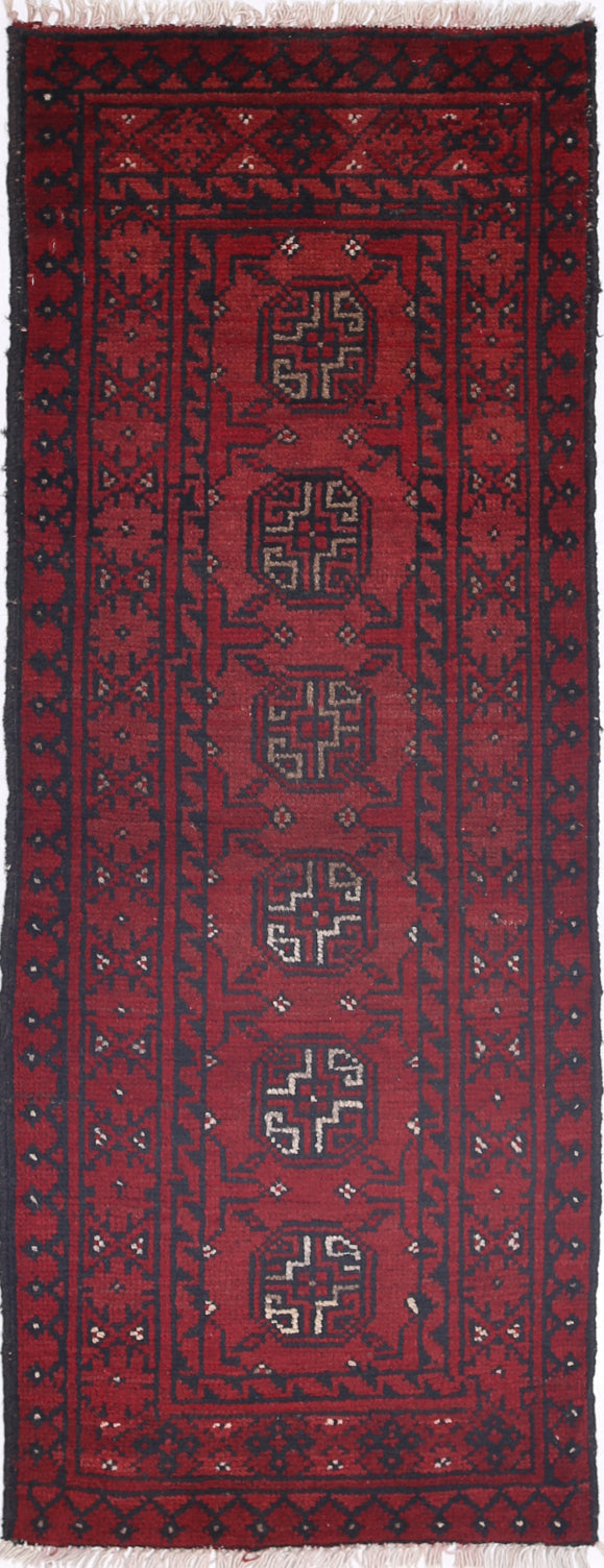 Ivory Hand-Knotted Afghan Tribal Geometric Wool Rug - 1'8" x 4'8"
