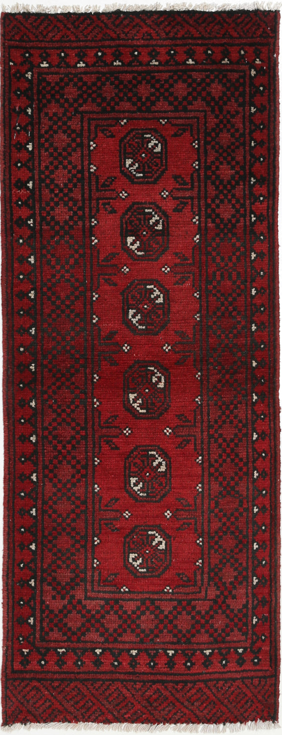 Ivory Hand-Knotted Afghan Tribal Geometric Wool Rug - 1'8" x 4'8"