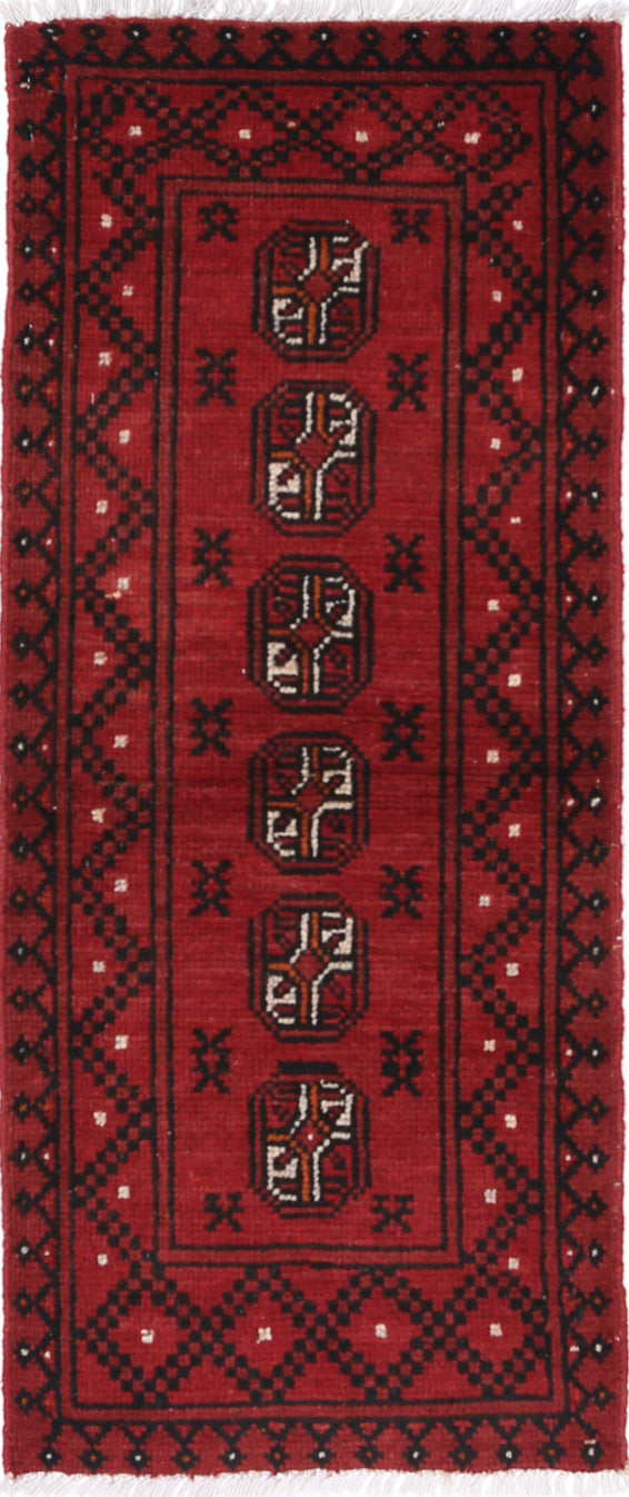 Ivory Hand-Knotted Afghan Tribal Geometric Wool Rug - 1'7" x 4'2"