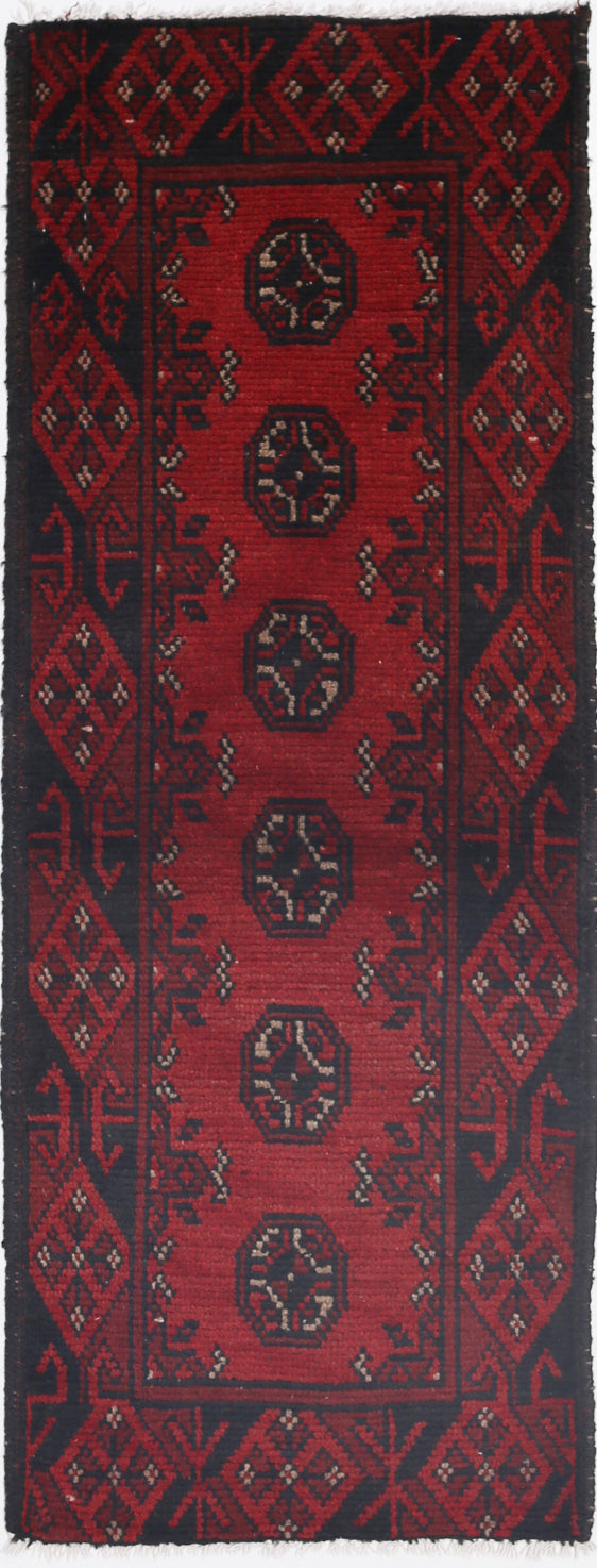 Ivory Hand-Knotted Afghan Tribal Geometric Wool Rug - 1'7" x 4'6"