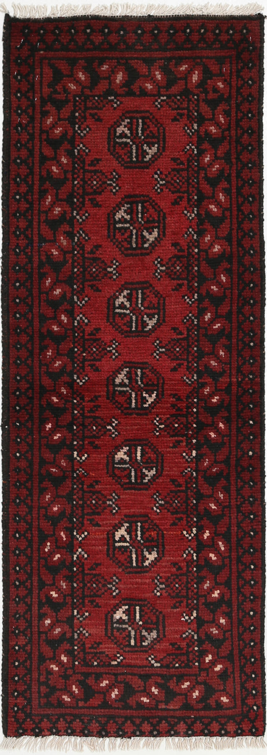 Ivory Hand-Knotted Afghan Tribal Geometric Wool Rug - 1'7" x 4'8"
