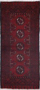 Ivory Hand-Knotted Afghan Tribal Geometric Wool Rug - 1'9" x 4'4"