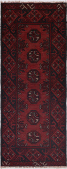 Ivory Hand-Knotted Afghan Tribal Geometric Wool Rug - 1'8" x 4'8"