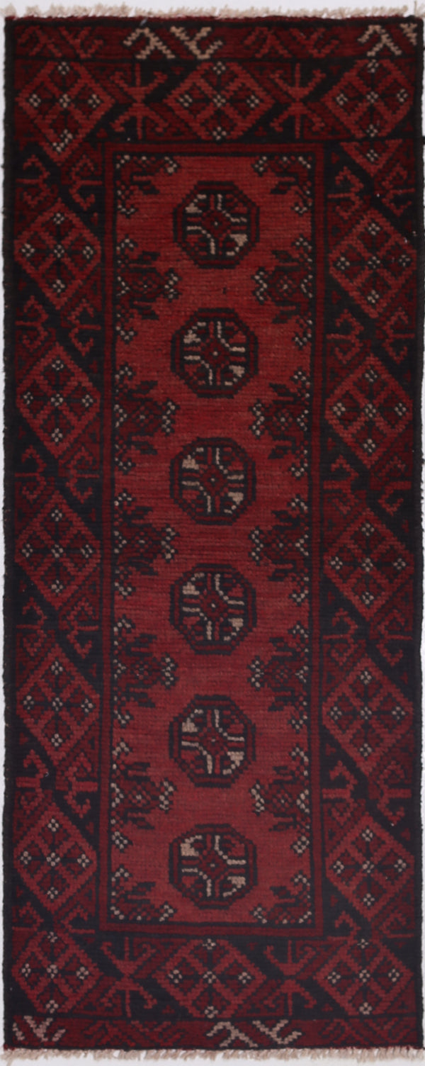 Ivory Hand-Knotted Afghan Tribal Geometric Wool Rug - 1'8" x 4'8"