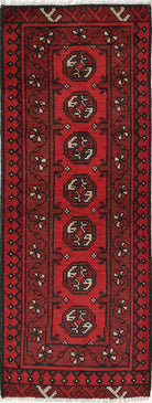 Ivory Hand-Knotted Afghan Tribal Geometric Wool Rug - 1'7" x 4'7"