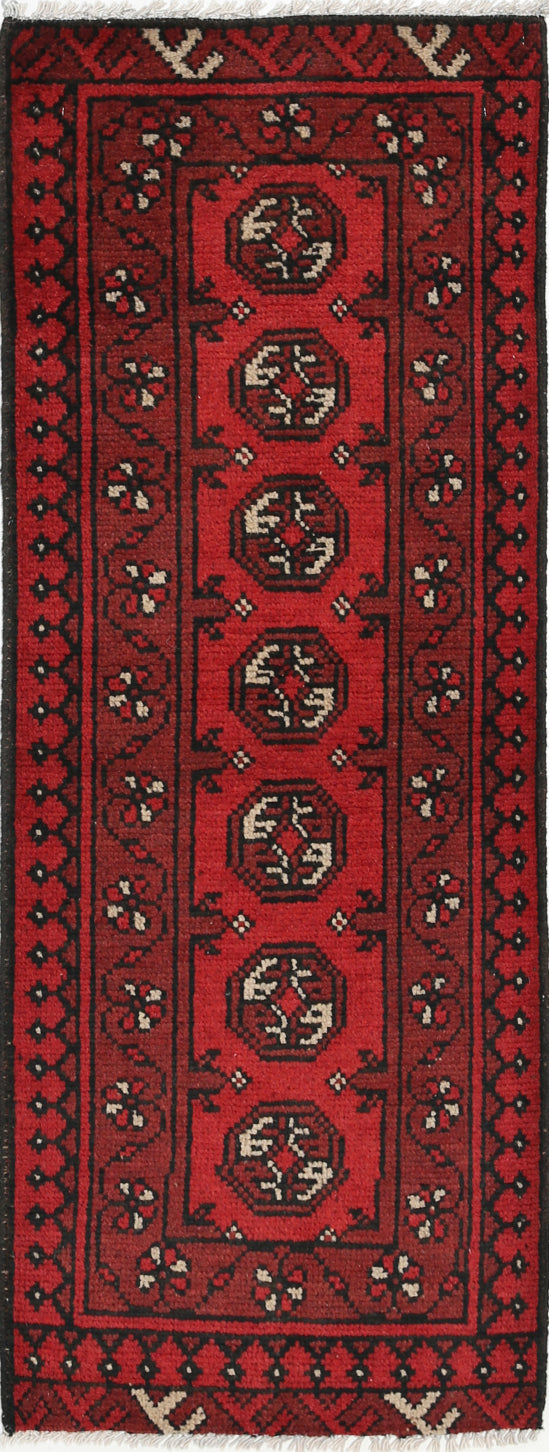 Ivory Hand-Knotted Afghan Tribal Geometric Wool Rug - 1'7" x 4'7"
