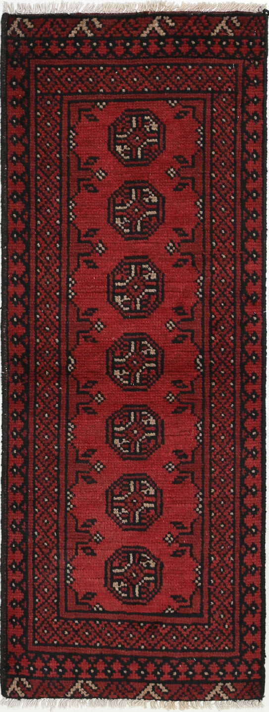 Ivory Hand-Knotted Afghan Tribal Geometric Wool Rug - 1'7" x 4'6"