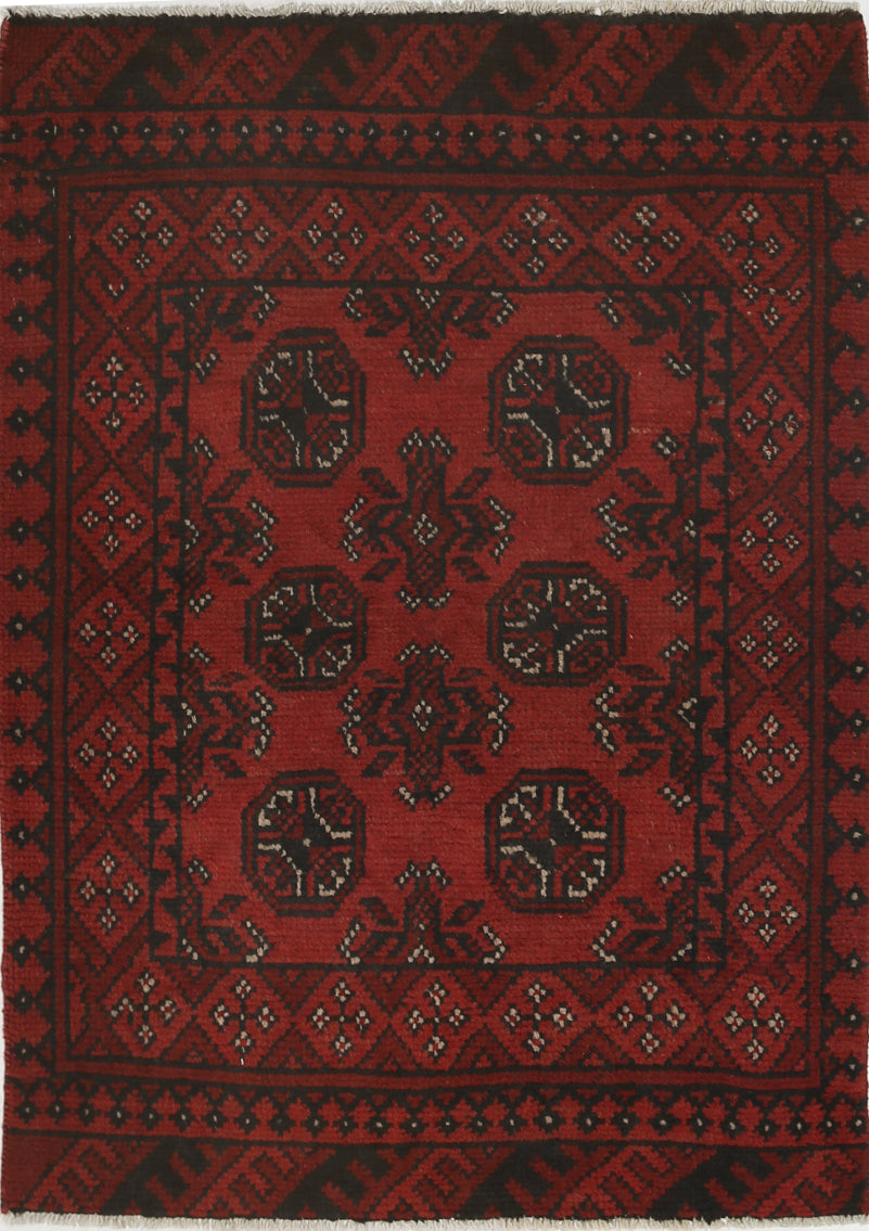 Ivory Hand-Knotted Afghan Tribal Geometric Wool Rug - 2'6" x 3'7"