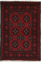 Ivory Hand-Knotted Afghan Tribal Geometric Wool Rug - 2'5" x 3'8"