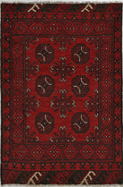 Ivory Hand-Knotted Afghan Tribal Geometric Wool Rug - 2'6" x 3'10"