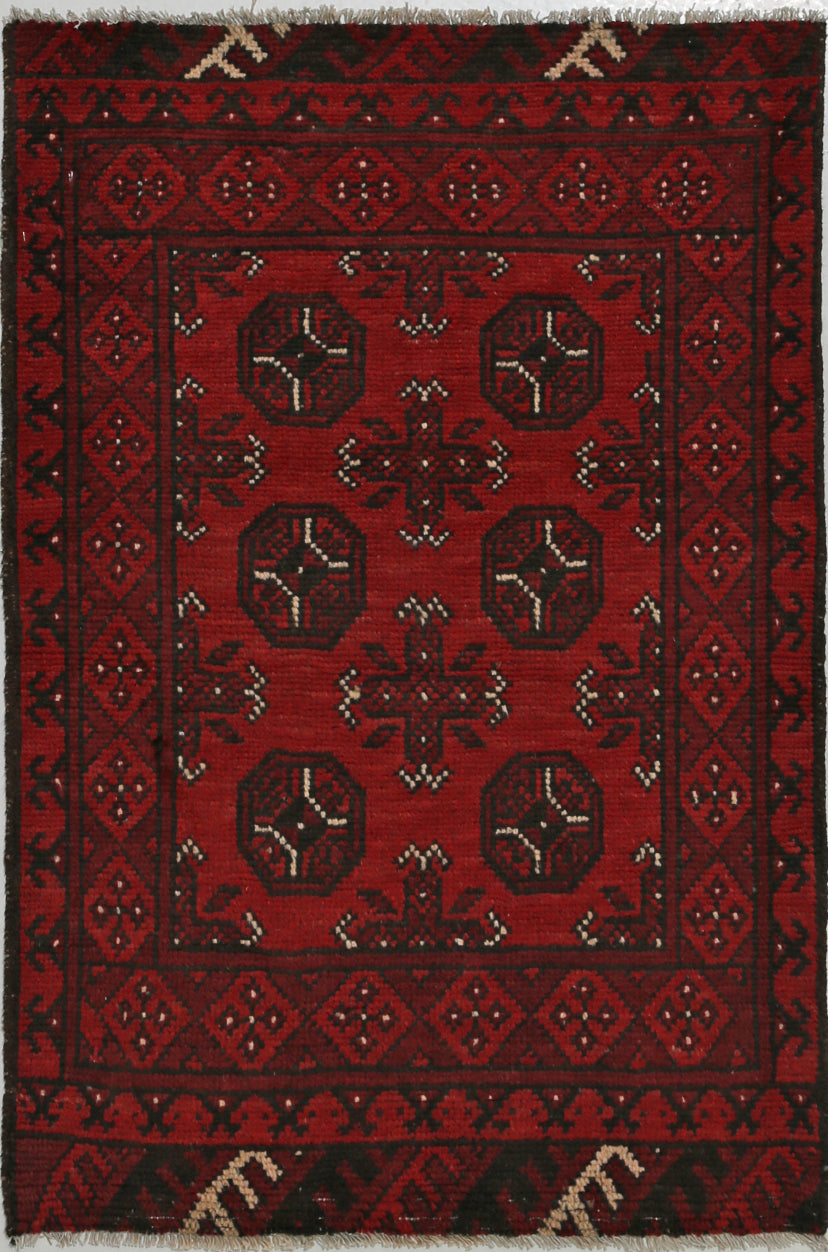 Ivory Hand-Knotted Afghan Tribal Geometric Wool Rug - 2'6" x 3'10"
