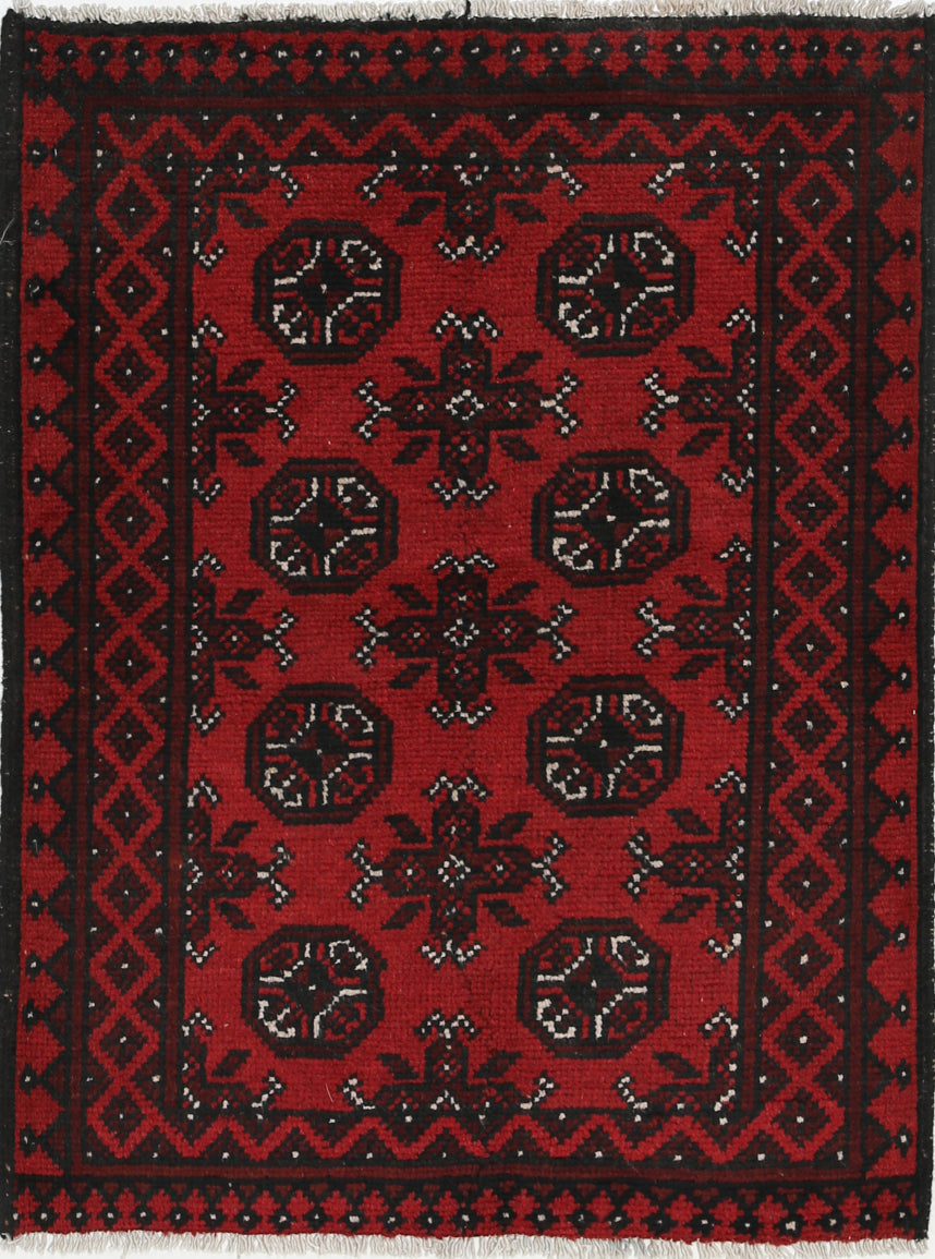 Ivory Hand-Knotted Afghan Tribal Geometric Wool Rug - 2'6" x 3'6"