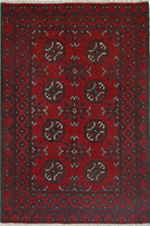 Ivory Hand-Knotted Afghan Tribal Geometric Wool Rug - 2'7" x 3'8"