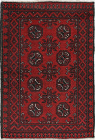Ivory Hand-Knotted Afghan Tribal Geometric Wool Rug - 2'5" x 3'8"