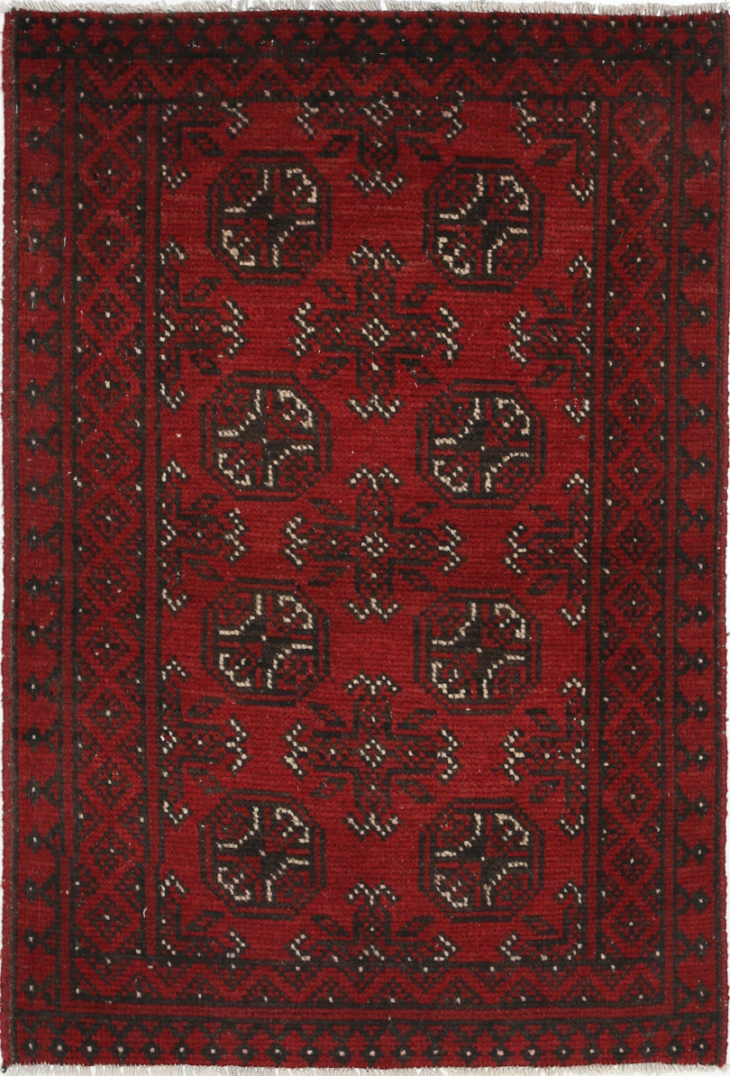 Ivory Hand-Knotted Afghan Tribal Geometric Wool Rug - 2'5" x 3'7"