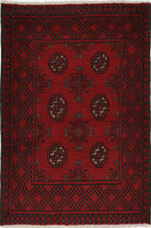 Ivory Hand-Knotted Afghan Tribal Geometric Wool Rug - 2'4" x 3'8"