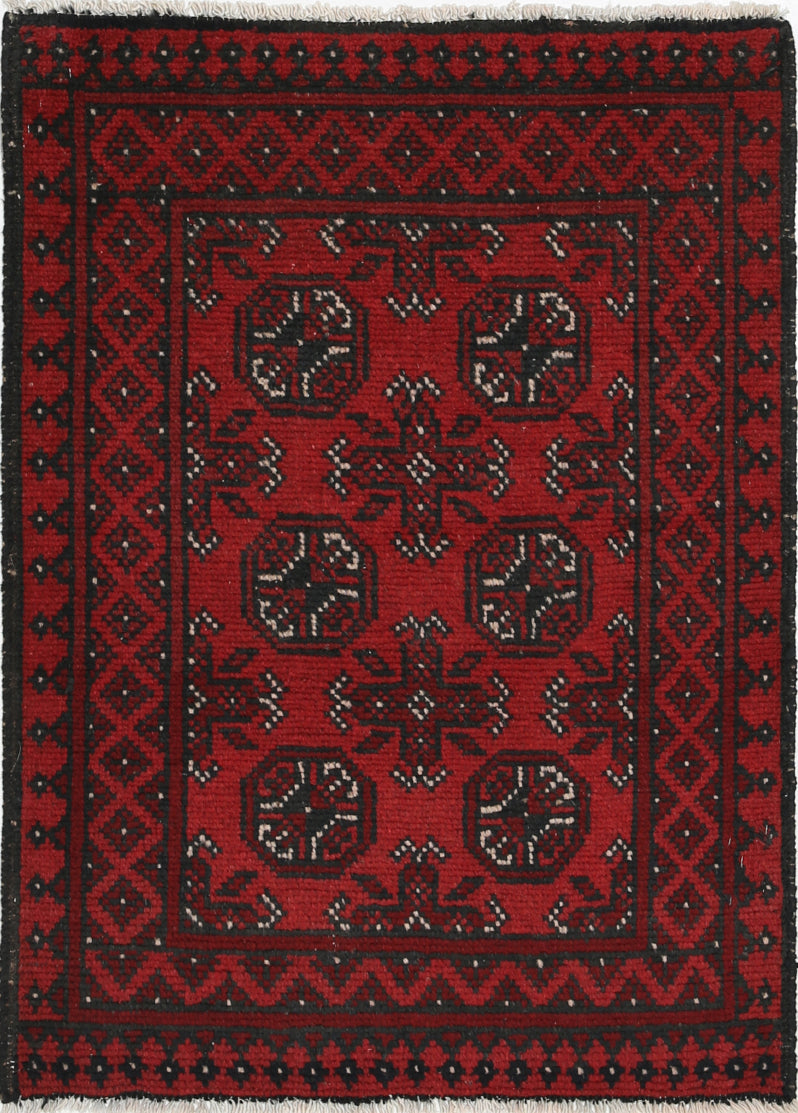 Ivory Hand-Knotted Afghan Tribal Geometric Wool Rug - 2'5" x 3'5"