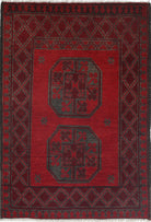 Ivory Hand-Knotted Afghan Tribal Geometric Wool Rug - 2'6" x 3'9"