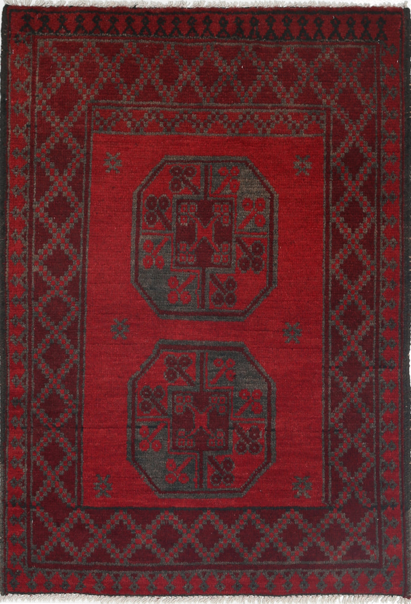 Ivory Hand-Knotted Afghan Tribal Geometric Wool Rug - 2'6" x 3'9"