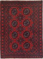 Ivory Hand-Knotted Afghan Tribal Geometric Wool Rug - 2'7" x 3'6"