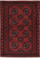 Ivory Hand-Knotted Afghan Tribal Geometric Wool Rug - 2'5" x 3'7"