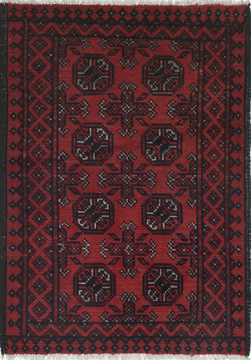 Ivory Hand-Knotted Afghan Tribal Geometric Wool Rug - 2'6" x 3'7"