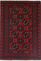 Ivory Hand-Knotted Afghan Tribal Geometric Wool Rug - 2'5" x 3'7"