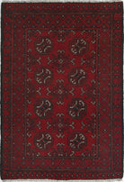 Ivory Hand-Knotted Afghan Tribal Geometric Wool Rug - 2'6" x 3'8"
