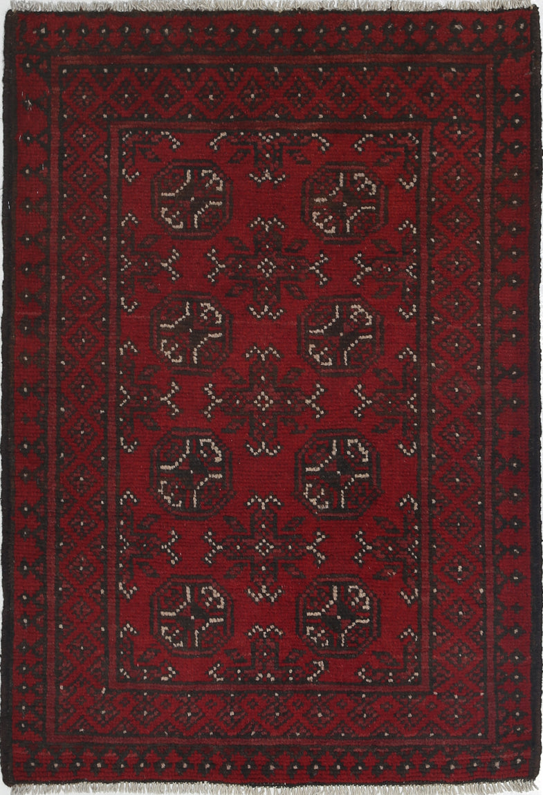 Ivory Hand-Knotted Afghan Tribal Geometric Wool Rug - 2'6" x 3'8"