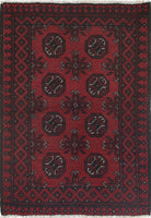 Ivory Hand-Knotted Afghan Tribal Geometric Wool Rug - 2'6" x 3'8"
