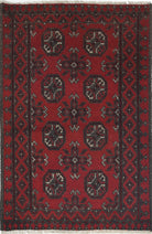 Ivory Hand-Knotted Afghan Tribal Geometric Wool Rug - 2'5" x 3'9"
