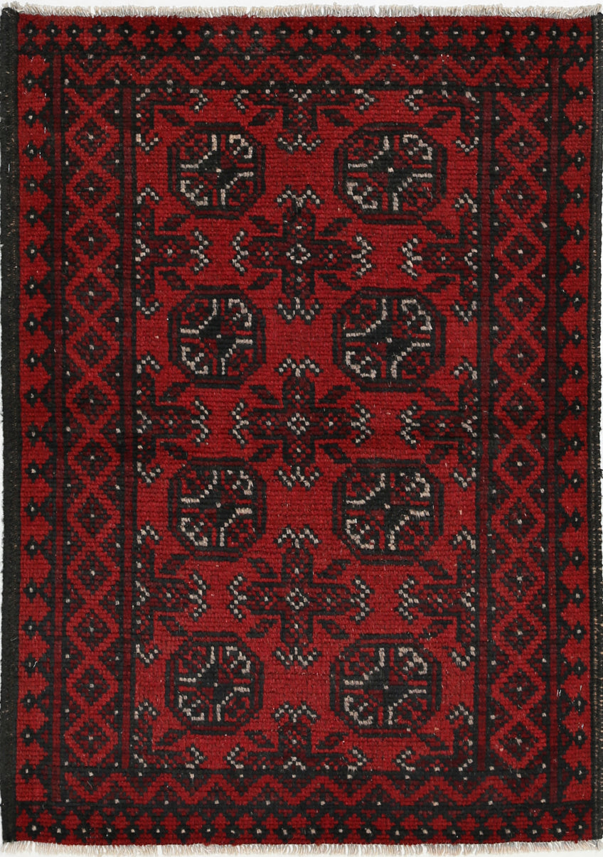 Ivory Hand-Knotted Afghan Tribal Geometric Wool Rug - 2'6" x 3'9"