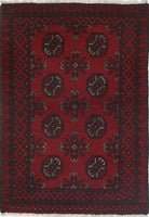 Ivory Hand-Knotted Afghan Tribal Geometric Wool Rug - 2'6" x 3'8"